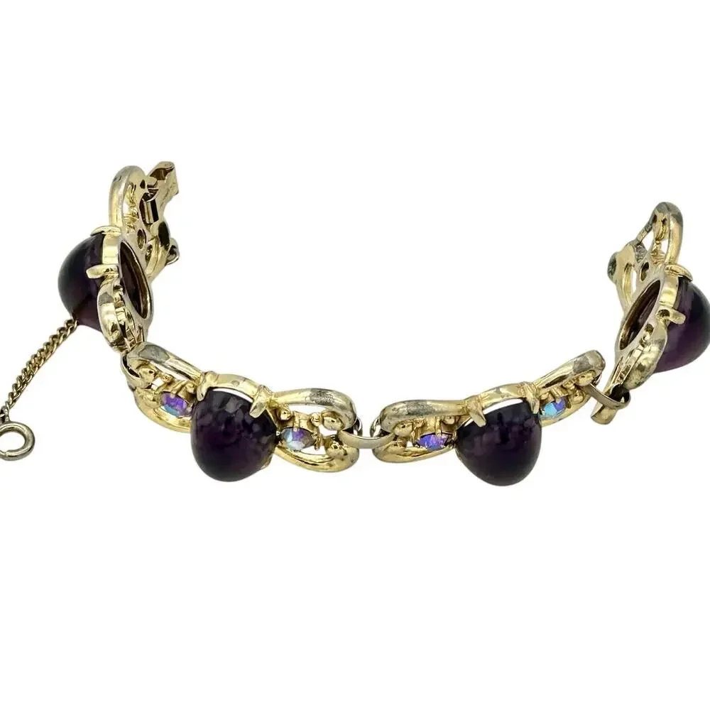 Schiaparelli Vintage Purple Cobachon Rare Bracelet and Earrings Set As Is - Picture 16 of 16